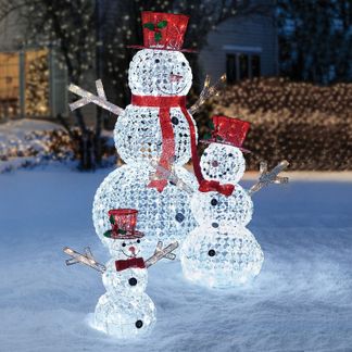3pc LED Christmas Holiday Lighted Random Twinkling Snowman Family Yard Decor