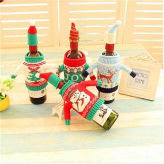 Christmas Party Decoration Wine Sweater+Lid Hat Wine Bottle Cover