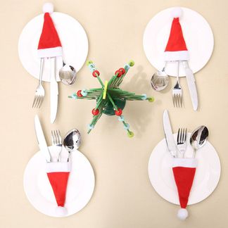 Christmas Dinner Tableware Cutlery Knife Spoon Fork Santa Hat Bag