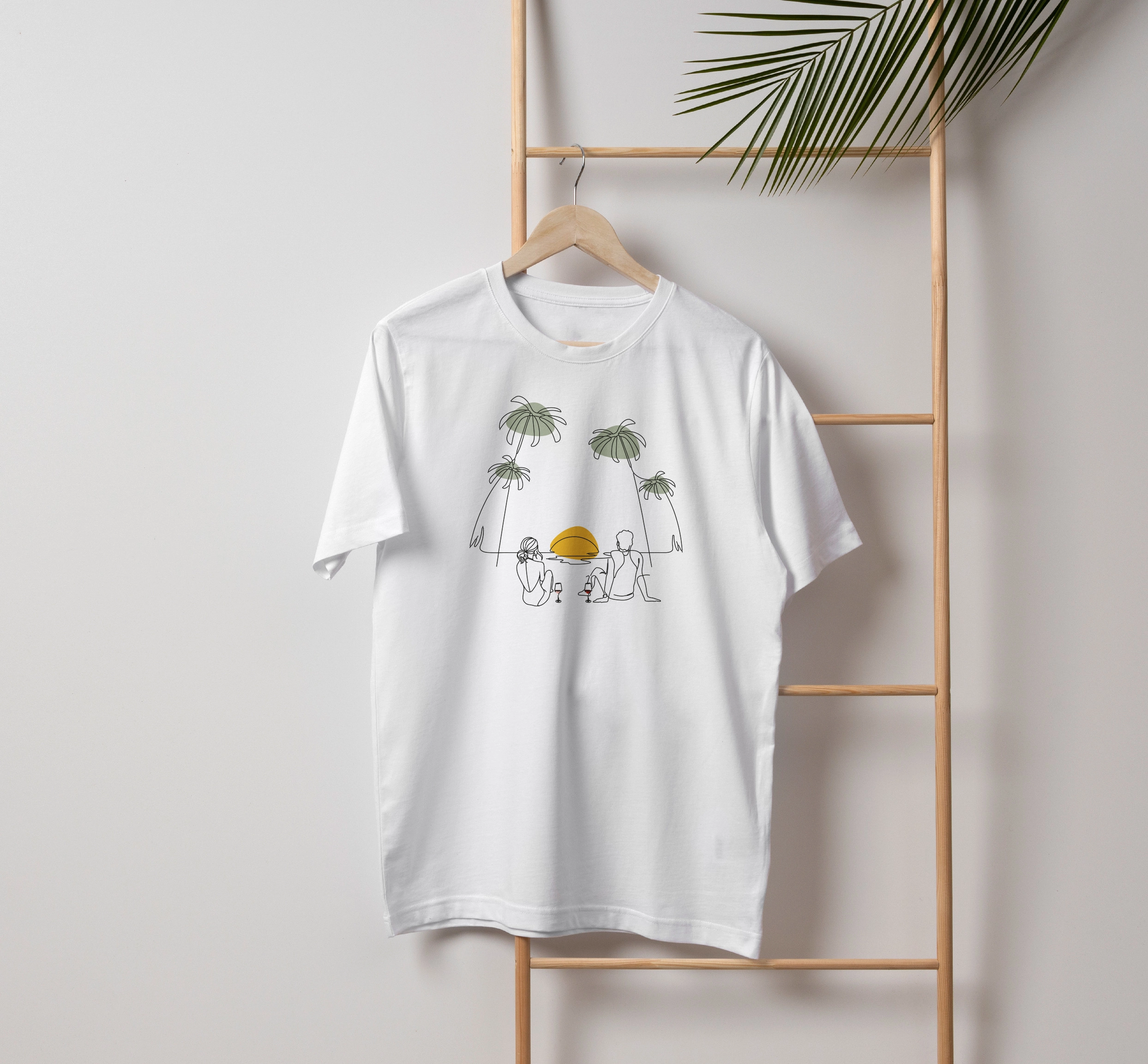 Sahilde Biz Unisex Beyaz Bisiklet Yaka T-Shirt