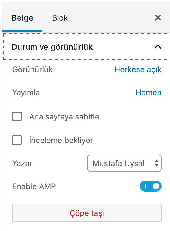 Gutenberg yazar seçimini iptal etmek