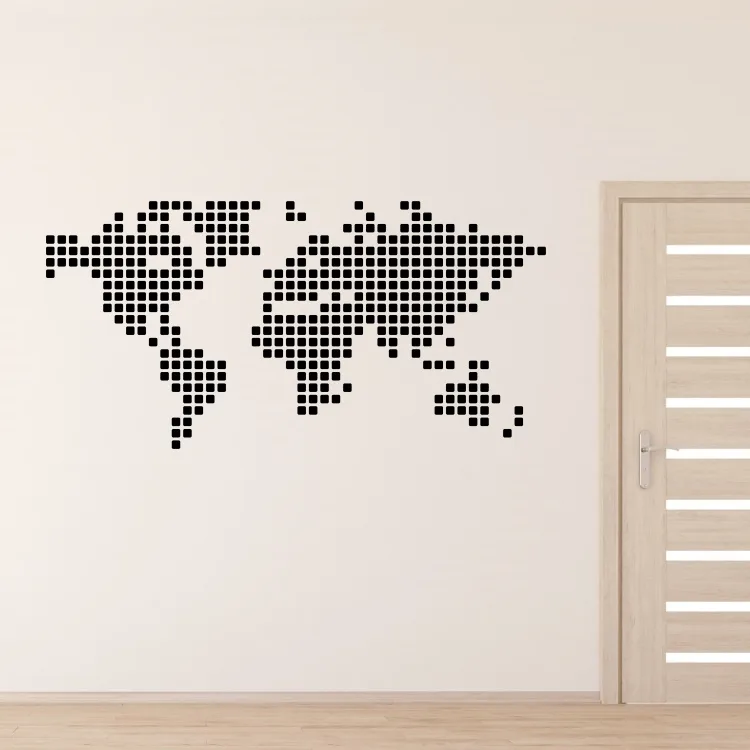 Mapa světa čtverečky - vinylová samolepka na zeď