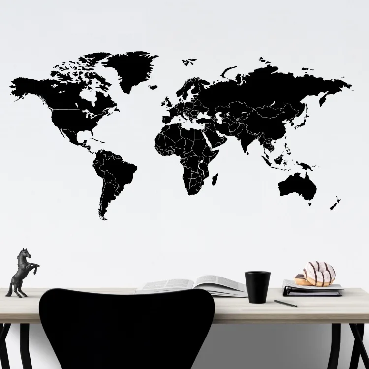Mapa světa jednotlivé státy - vinylová samolepka na zeď