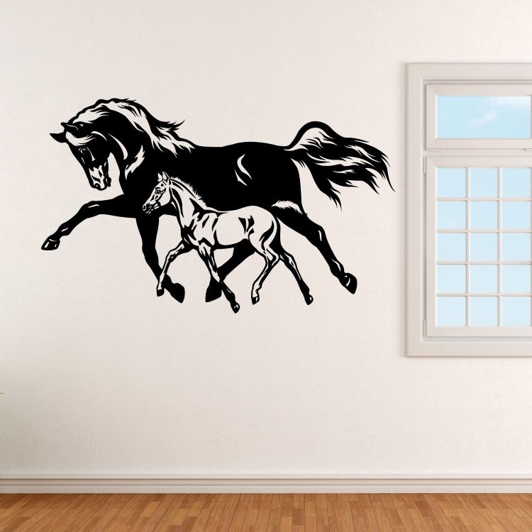 Kůň - hříbě a kobyla - vinylová samolepka na zeď