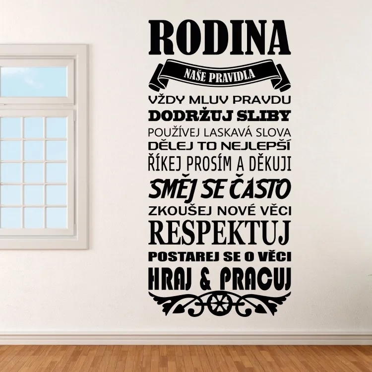 Pravidla rodiny - vinylová samolepka na zeď