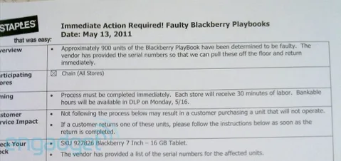 RIM hatalı olan bin kadar BlackBerry PlayBook tableti geri çağırdı