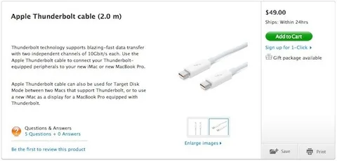 Apple’ın ABD mağazasından Thunderbolt ürünleri: RAID kasa, Thunderbolt kablosu