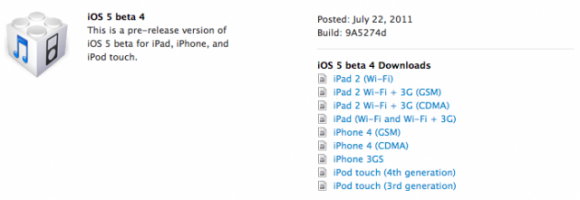 iOS 5 Beta 4 sürümü havadan güncelleme ve konum tabanlı hatırlatıcı desteğiyle birlikte geldi