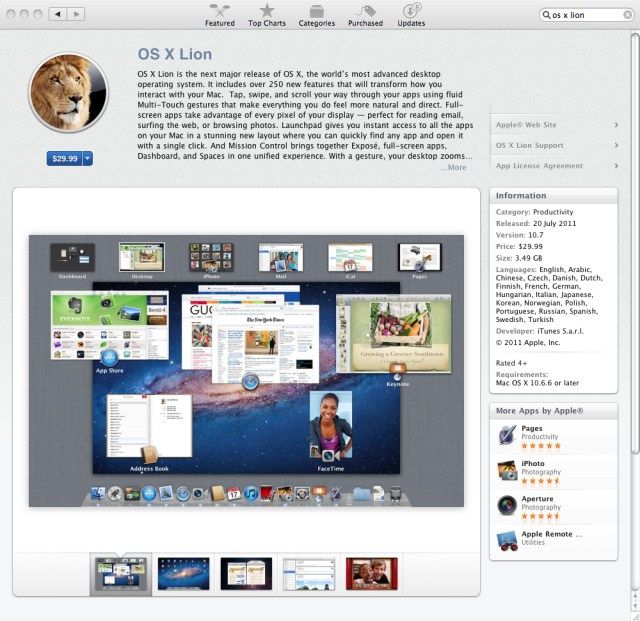 Apple ilk gününde 1 milyonun üzerinde OS X Lion kopyası sattı
