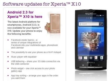 Sony Ericsson Xperia X10 için Android 2.3.3 Gingerbread güncellemesi yayınlandı