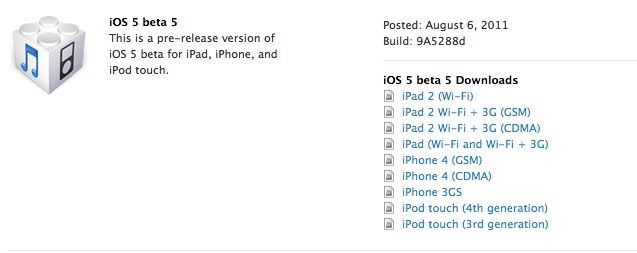 Apple iOS 5 Beta 5 sürümünü yayınladı
