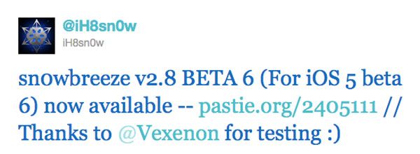 iOS 5 Beta 6 için sn0wbreeze jailbreak sürümü yayınlandı