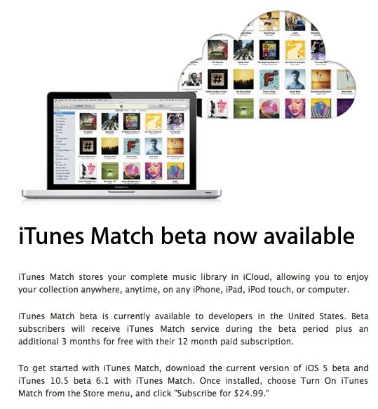 iTunes Match beta yazılım geliştiricilerinin beğenisine sunuldu