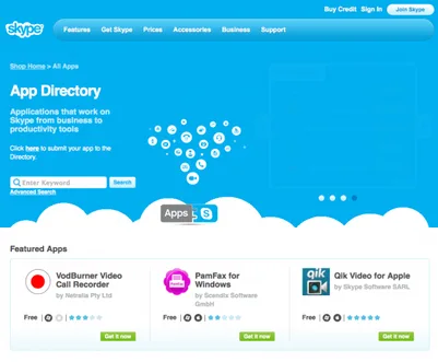 Skype’tan üçüncü parti uygulama dizini