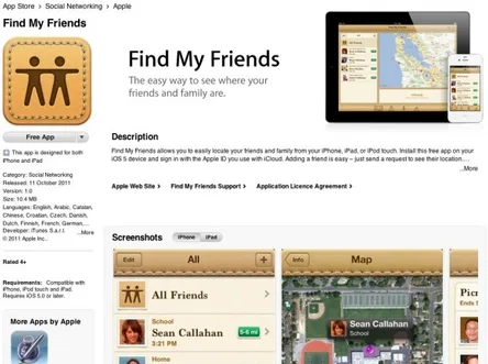 iOS 5 ile çalışan Find My Friends uygulaması App Store üzerinden yayınlandı