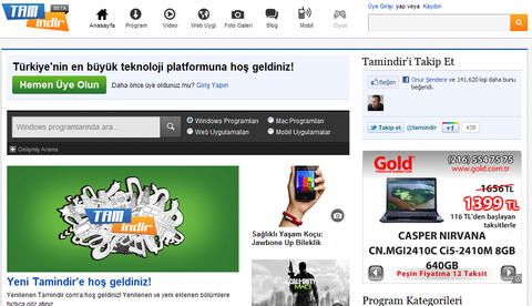 Tamindir.com yeni tasarımı ve bölümleriyle yayında