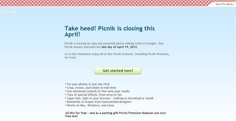 Google Picnik’i de kapatıyor, tüm servisler 19 Nisana kadar ücretsiz