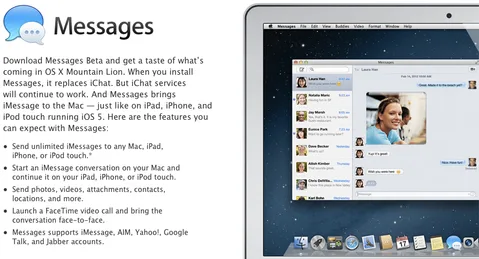 Apple OS X Mountain Lion ile gelecek Mesajlar uygulamasının beta sürümünü yayınlandı (güncellendi)