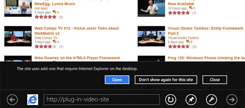 IE10’un Metro versiyonunun açmadığı eklentili sayfalar geleneksel masaüstü versiyonla açılabilecek