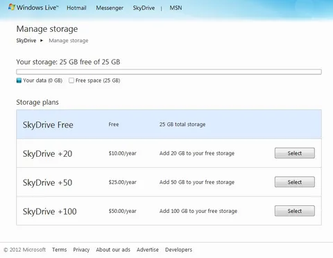 Windows Live SkyDrive’a para karşılığı ek alan seçenekleri geliyor