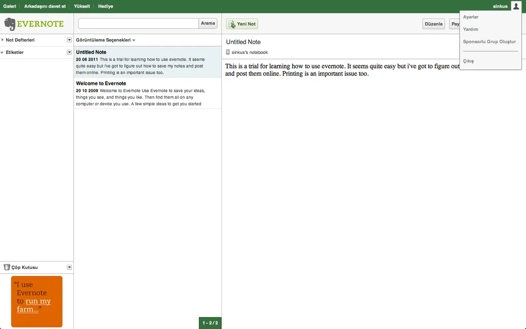Evernote’a Türkçe desteği de geldi