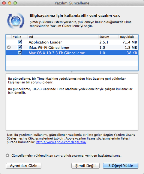 OS X 10.7.3 için Time Machine sorununu çözen güncelleme