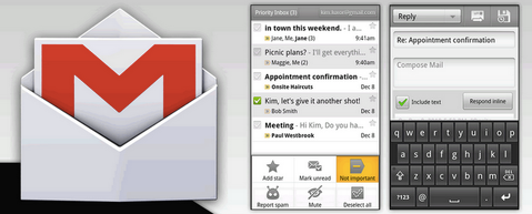 Gmail Android uygulamasının yeni sürümü Honeycomb tablet sahiplerini memnun edecek