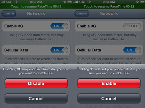 iOS içinde keşfedilen uyarı mesajı 3G üzerinden FaceTime görüşmelerini işaret ediyor