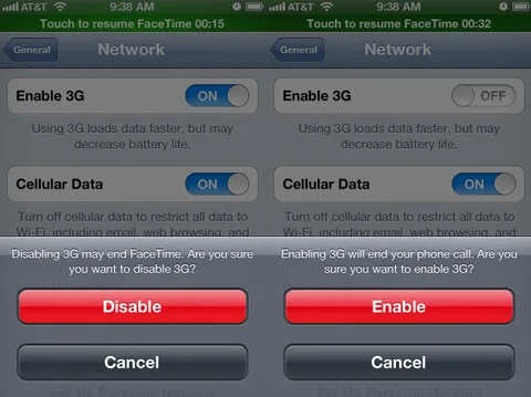 iOS içinde keşfedilen uyarı mesajı 3G üzerinden FaceTime görüşmelerini işaret ediyor