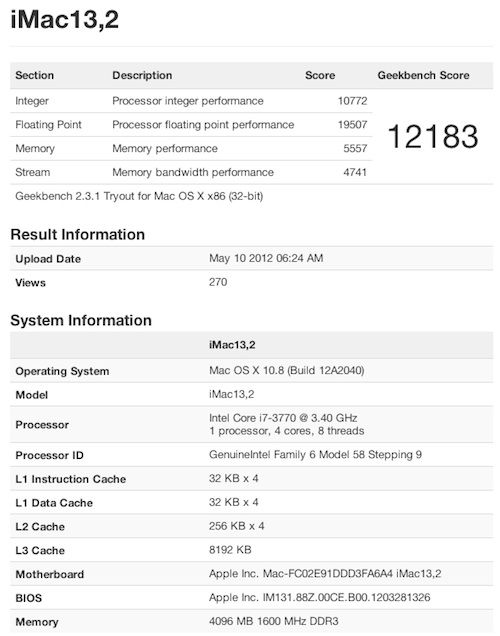 Henüz duyurulmamış 2012 model MacBook Pro ve iMac’lere benchmark kayıtlarında rastlandı