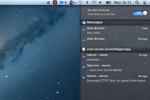 Apple Mountain Lion’ın Bildirim Merkezine “rahatsız etme” düğmesi ekledi