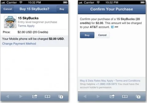 Facebook satın alınan Kredilerin ücretini cep telefonu faturalarından tahsis etmeye başlıyor