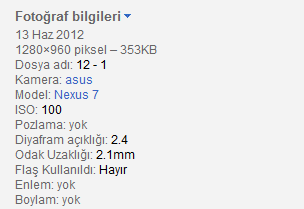 ASUS Nexus 7’ye ait işaretler Google+ fotoğraf bilgilerinde