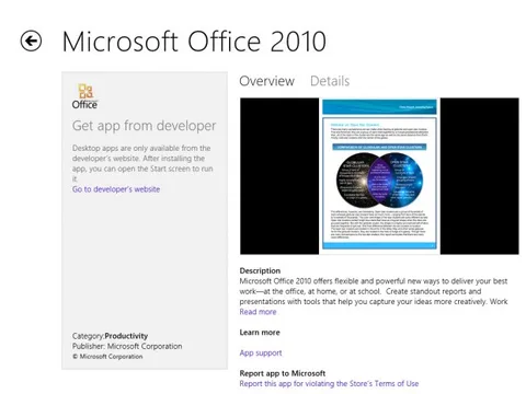 Microsoft Office 2010 ilk masaüstü uygulama olarak Windows Store’da yer almaya başladı