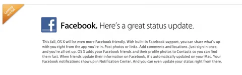 Mountain Lion’a Facebook entegrasyonu sonbaharda gelecek