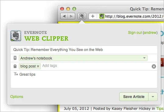evernote-web-clipper-210712 Evernote Safari tarayıcı eklentisini güncelledi, otomatik etiketleme özelliği ekledi