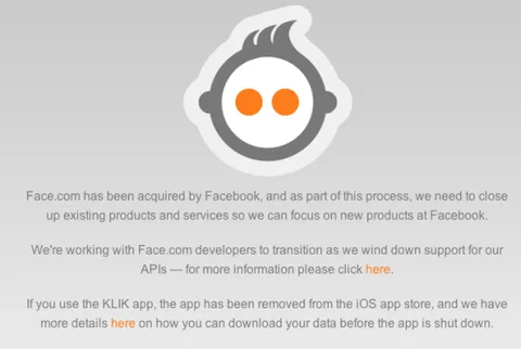 Face.com API desteğini ve Klik iOS uygulamasını sonlandırdı