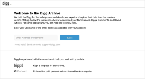 Digg Archive Digg kullanıcılarına eski verilerine erişim şansı sağlıyor