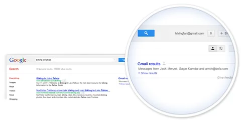 Gmail sonuçları Google arama sonuç sayfasına entegre edilecek, öncelikle “alan testi” uygulanacak