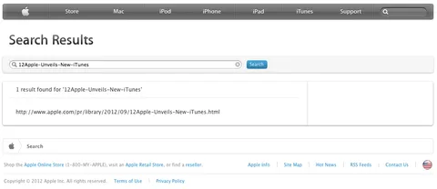 Apple.com arama motoru yeni iTunes yazılımını da haber verdi
