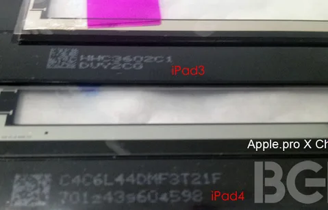 Sızan bir iPad ekran aksamı büyütülmüş FaceTime HD kamera yuvasını ve yeni ekran yapısını işaret ediyor