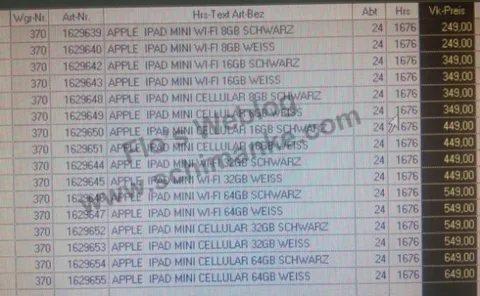 iPad mini resmen duyurulmasa da Alman satış zincirinin fiyat listesinde görüntülendi