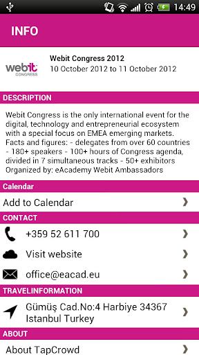 Webit 2012 Kongresi için çevrim içi kayıtlar yarın bitiyor, Android uygulaması yayında