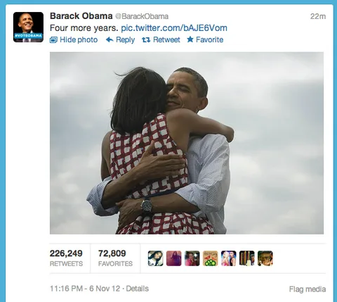 Barack Obama’nın ”Dört yıl daha” tweeti Twitter’ın en çok yeniden paylaşılan tweeti oldu