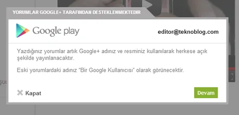 Google Play yorumları Google+ profilleriyle bağlandı