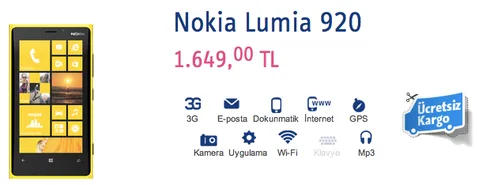 Nokia Lumia 920’nin peşin satış fiyatı belli oldu