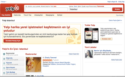 Yerel işletmeleri keşfetmede ustalaşan Yelp artık Türkiye’de