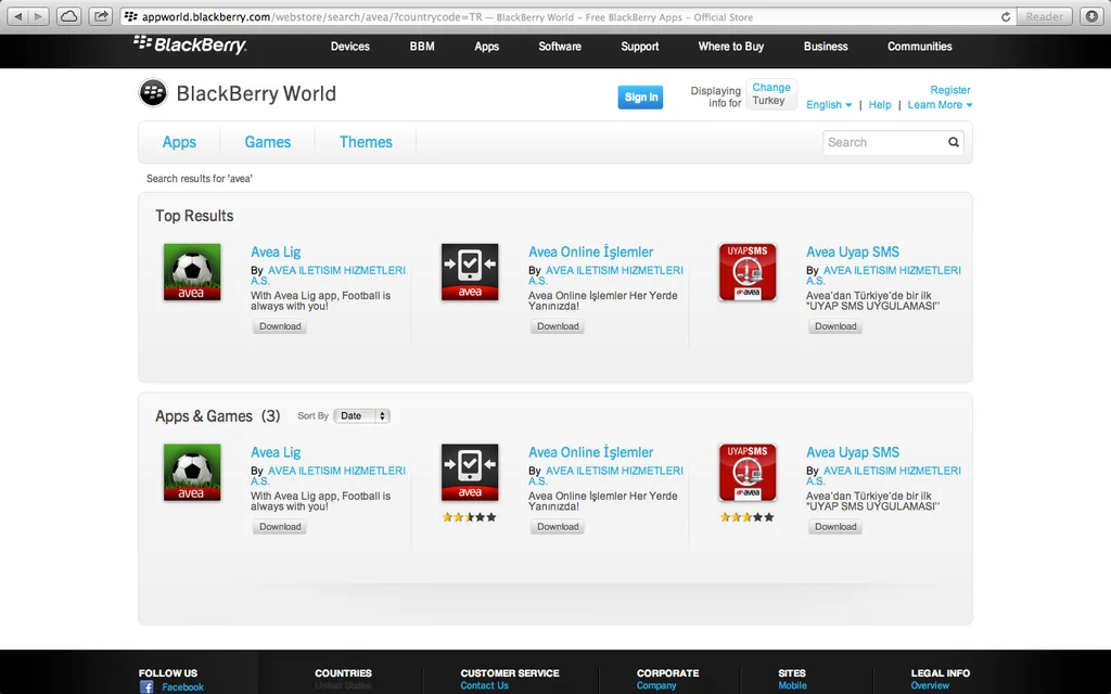 BlackBerry World web mağazası açıldı, Türkiye için sadece uygulama, oyun ve temalar bulunuyor