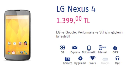 LG Nexus 4 Turkcell Mağaza’da ön satışa sunuldu
