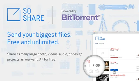 BitTorrent kullanıcıların 1 TB’ye kadar dosya göndermesine izin veren SoShare beta sürümünü yayınladı